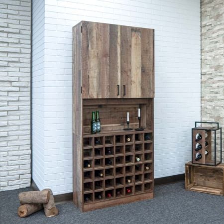 180cm înalt Upright 42 Lattice Cabinet pentru vin din lemn - Lemn recuperat 180 cm înălțime dulap de vinuri cu 42 zăbrele